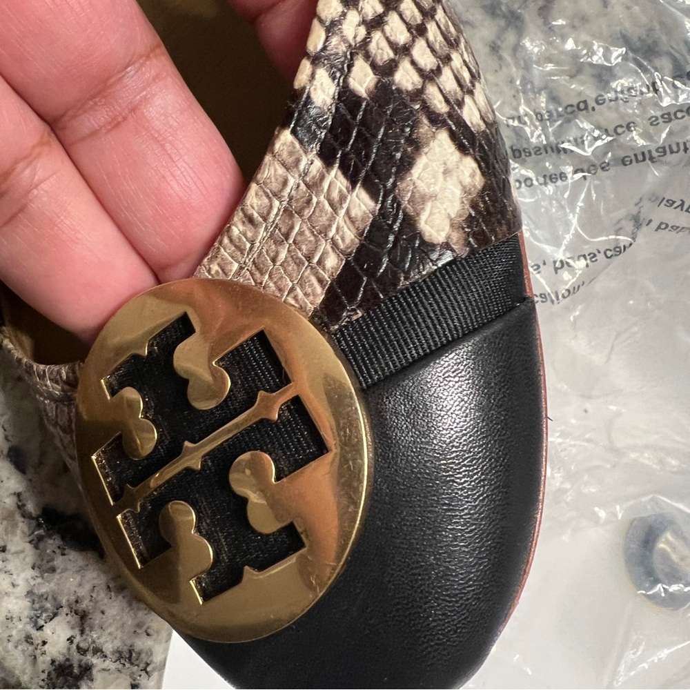 Tory Burch Snakeskin and Black Flats